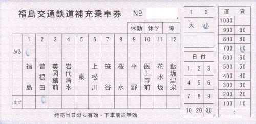 福島交通鉄道補充乗車券(車内補充券)