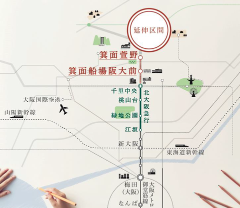 【北大阪急行】千里中央～箕面萱野間は2023年度末開業を発表
