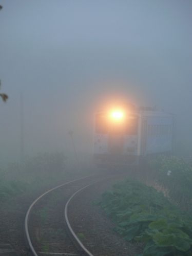 夜霧のJR花咲線東根室駅