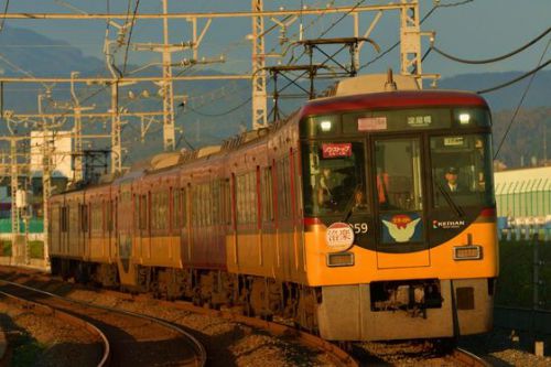 夕陽を浴びながら回送する京阪8000系快速特急｢洛楽｣(2018.11.3)