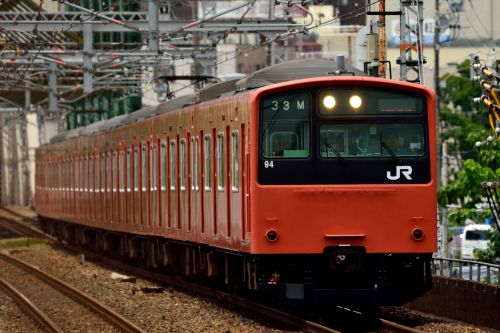 大阪環状線を行く最後のオレンジ色の２０１系（大正駅）
