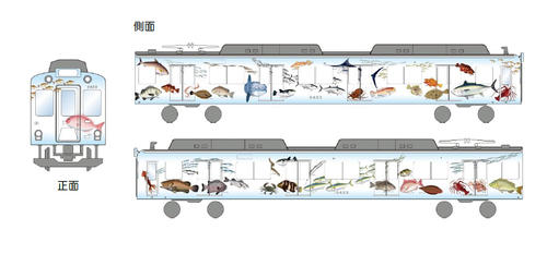 【近畿日本鉄道】伊勢志摩の魚介類がテーマのラッピング車両「伊勢志摩お魚図鑑」を導入。鮮魚列車は運転終了へ