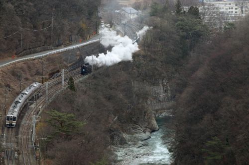黒い機関車とステンレスの電車が諏訪峡ですれ違った　- 2020年晩冬・上越線 -