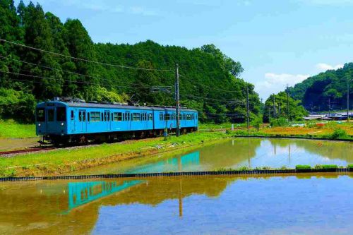 水田地帯を往く105系電車