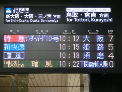 京都駅の発車標、新快速の英語表示が詳細化！ 「S.Rapid」 が 「Special Rapid」 に！ （2020年11月）
